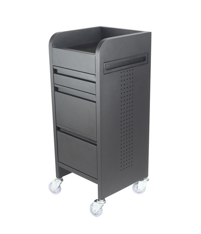 Fusion Black 4 Drawer Hairdressing Beauty Trolley - Clear Wheels